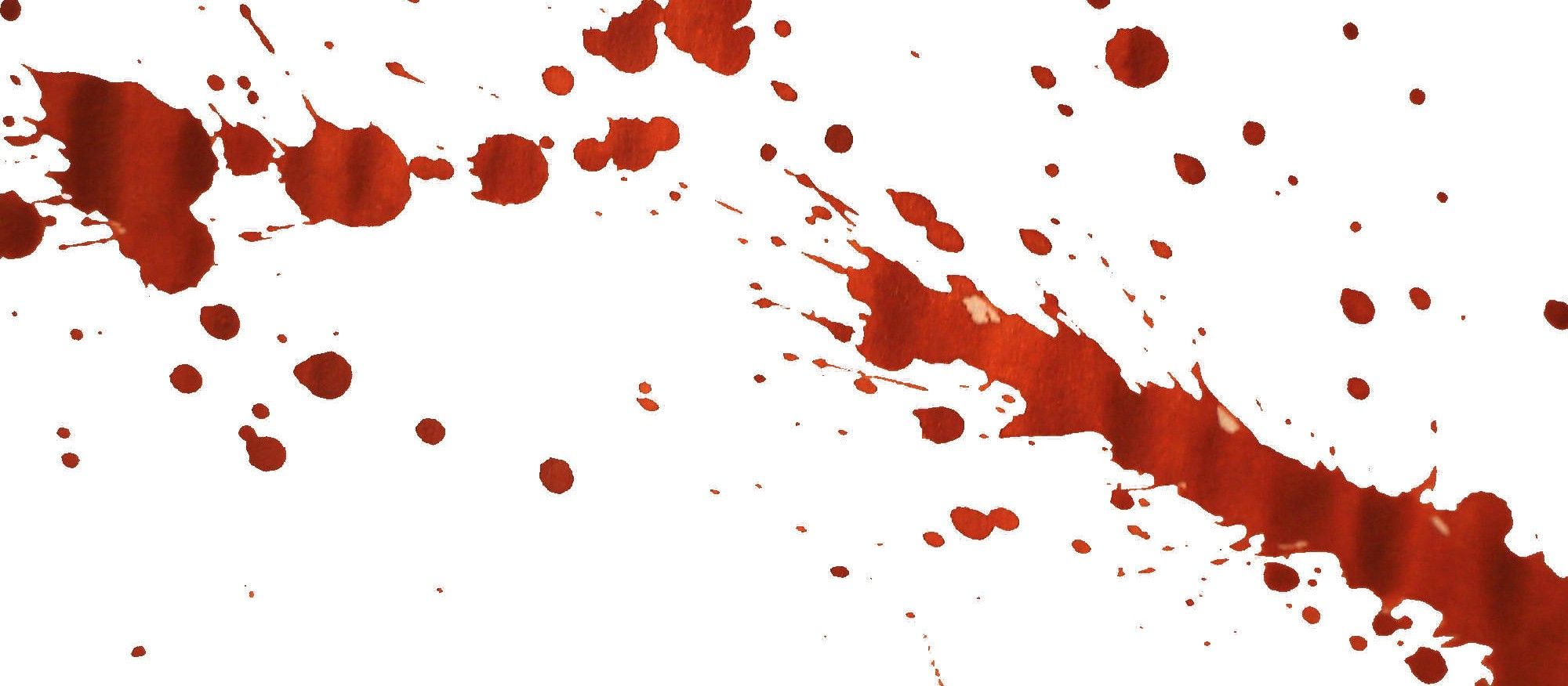 Ein roter Blutspritzer auf weißem Hintergrund.