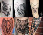 Schwarze und graue Wolf-Tattoos.